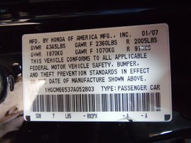 2007 Honda Accord EX Black Sedan 3.0L AT #A24924